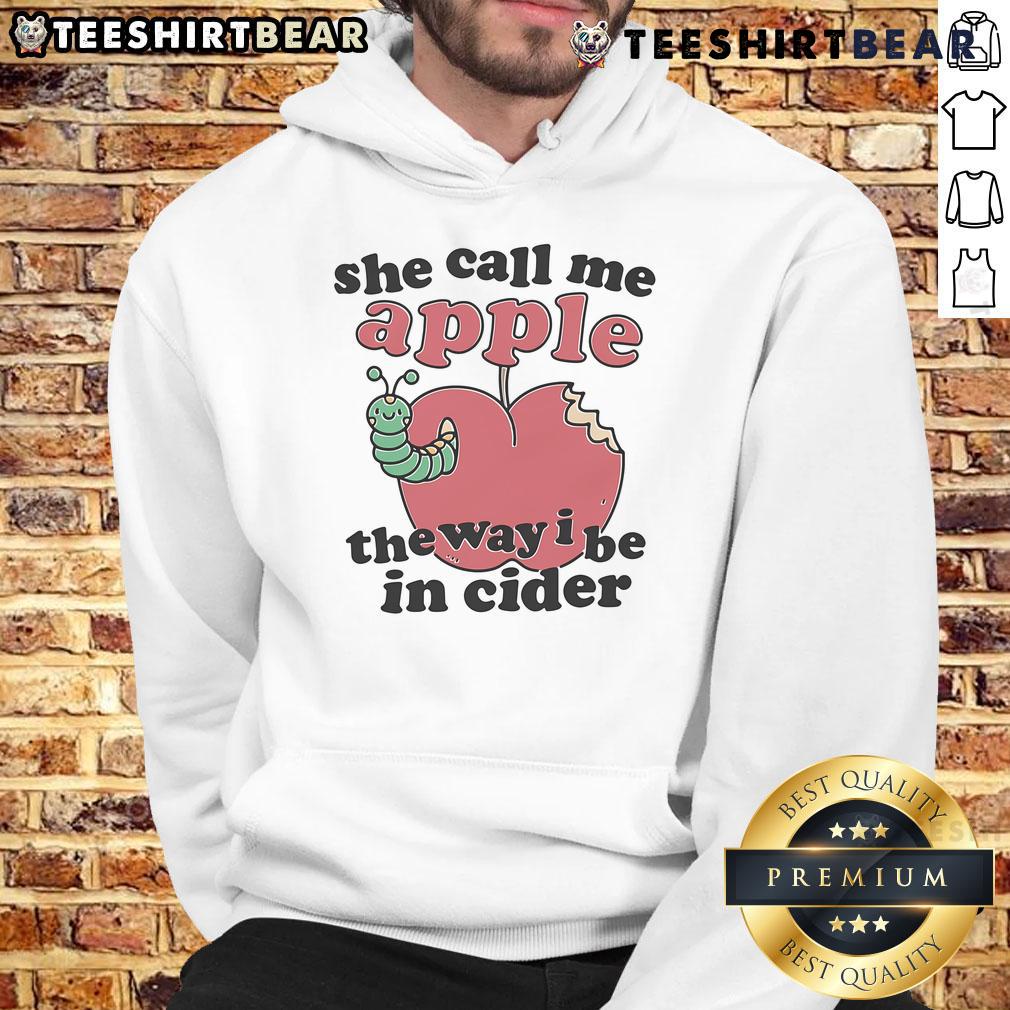 Alt Text: Cute She Call Me Apple hoodie featured in trendy cider design, perfect for casual fall fashion.