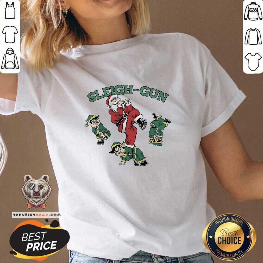 Funny Santa And Elf Sleigh Gun Christmas V-neck