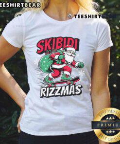 Funny Skibidi Rizzmas tee featuring an inappropriate Santa face design for ladies, perfect for holiday humor.