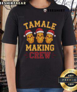 Funny tamale making crew at a Mexican Christmas, featuring cheerful ladies in festive attire and a vibrant kitchen scene.