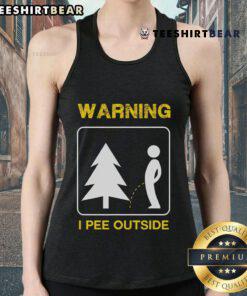 Funny warning tank top for camping: 'I Pee Outside' design for outdoor enthusiasts and nature lovers.