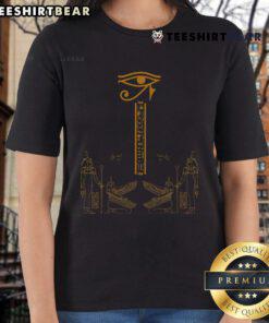 Stylish ladies tee featuring the Kemet goddess Maat and the Eye of Horus, perfect for fans of ancient Egyptian mythology.