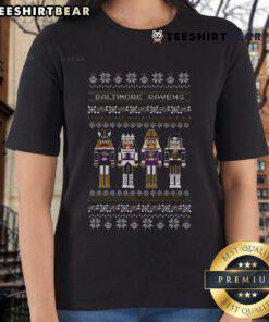Good Baltimore Ravens holiday nutcracker ladies tee featuring festive graphics and team colors for Ravens fans.