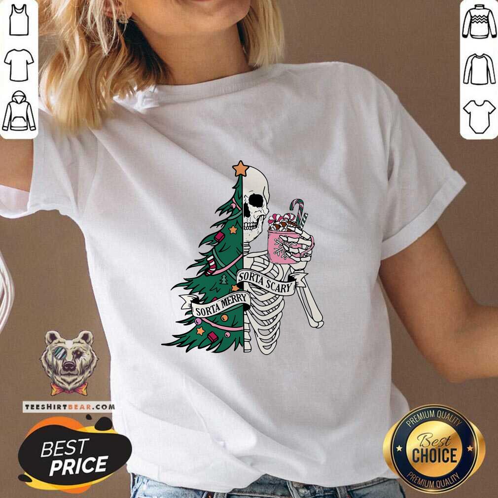 Good Christmas Sorta Merry Sorta Scary Skeleton Xmas Tree V-neck