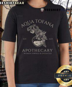 Good Feminist Aqua Tofana Apothecary Vintage Tee for ladies, established 1633, showcasing a unique, empowering design.