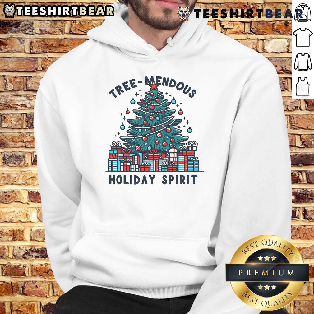 Good Holiday Spirit Treemendous Christmas hoodie, beautifully decorated with festive designs and vibrant colors for the season.