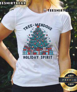 Beautifully decorated Christmas tee for ladies, capturing the good holiday spirit with a treemendous design.