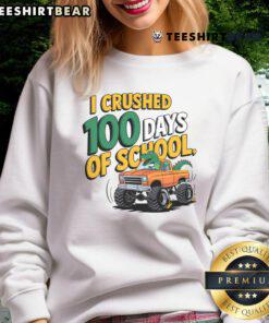 Kids' Good I Crushed 100 Day of School Monster Truck T-Rex Dinosaur Sweatshirt, vibrant design perfect for celebrating milestones.