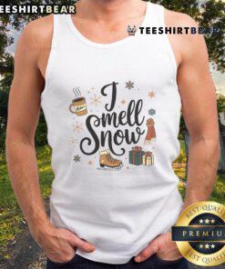 Festive tank top featuring 'Good I Smell Snow' design, perfect for Christmas holiday and winter celebrations.