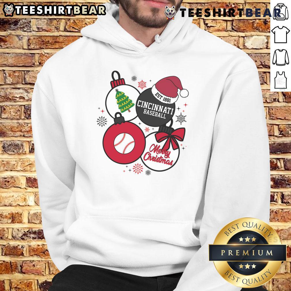 Good Merry Christmas Cincinnati Baseball hoodie, established 1881, featuring festive design and team colors.