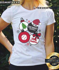 Good Merry Christmas Cincinnati Baseball Est 1881 Ladies Tee featuring festive design and team logo.
