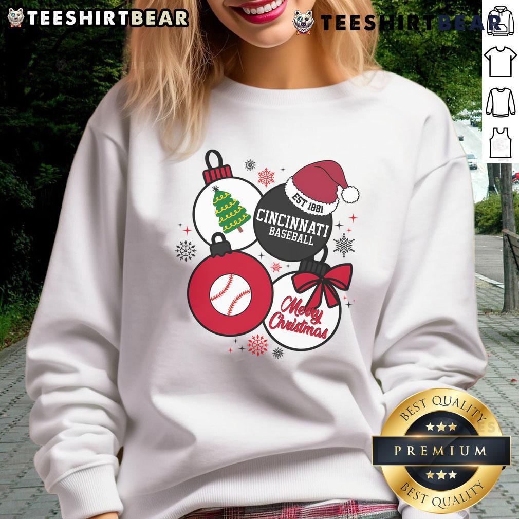 Good Merry Christmas Cincinnati Baseball Est 1881 sweatshirt featuring festive design and team logo for holiday spirit.