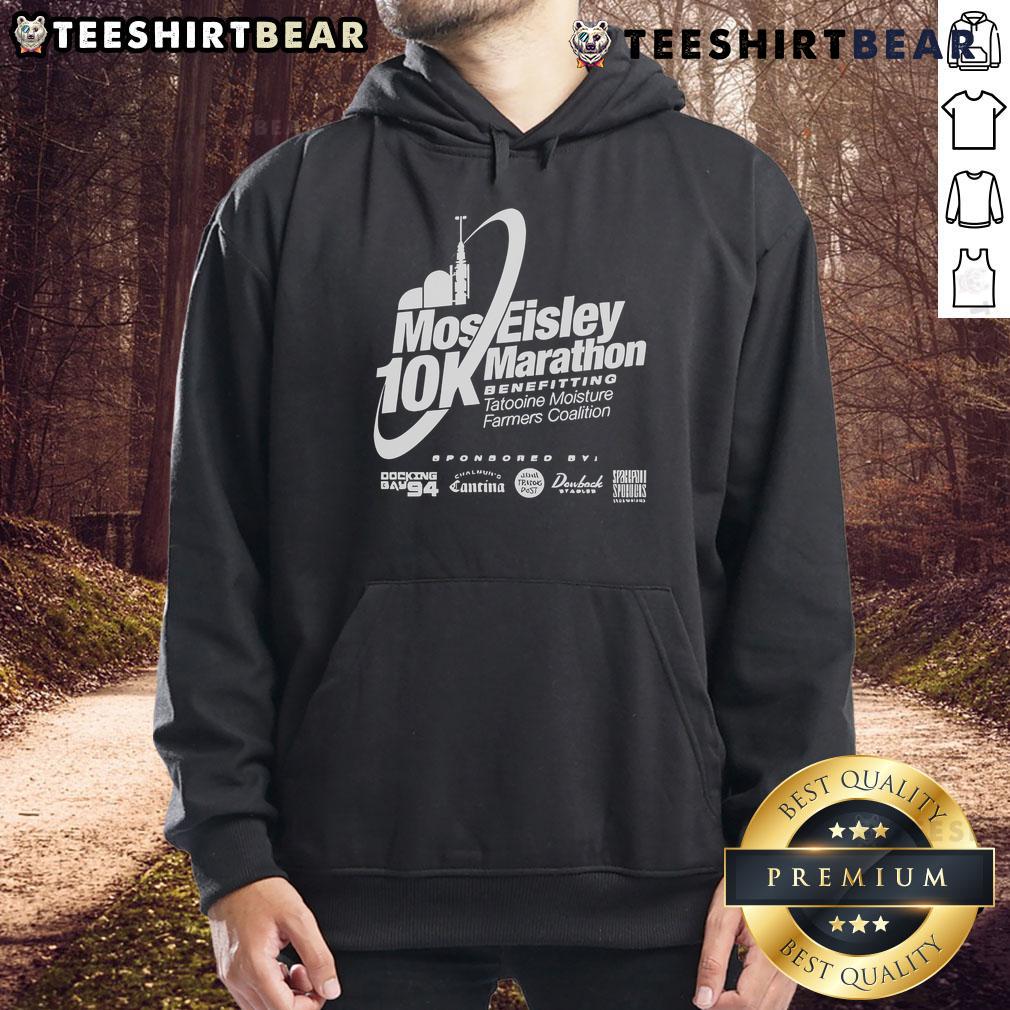 Good Mos Eisley 10k Marathon hoodie featuring Star Wars design, perfect for fans and runners alike.