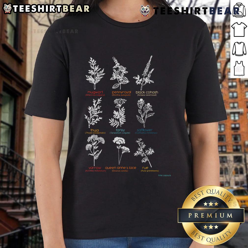 Good Mugwort Pennyroyal Black Cohosh Herbs Lovers Ladies Tee featuring botanical illustrations and stylish design.