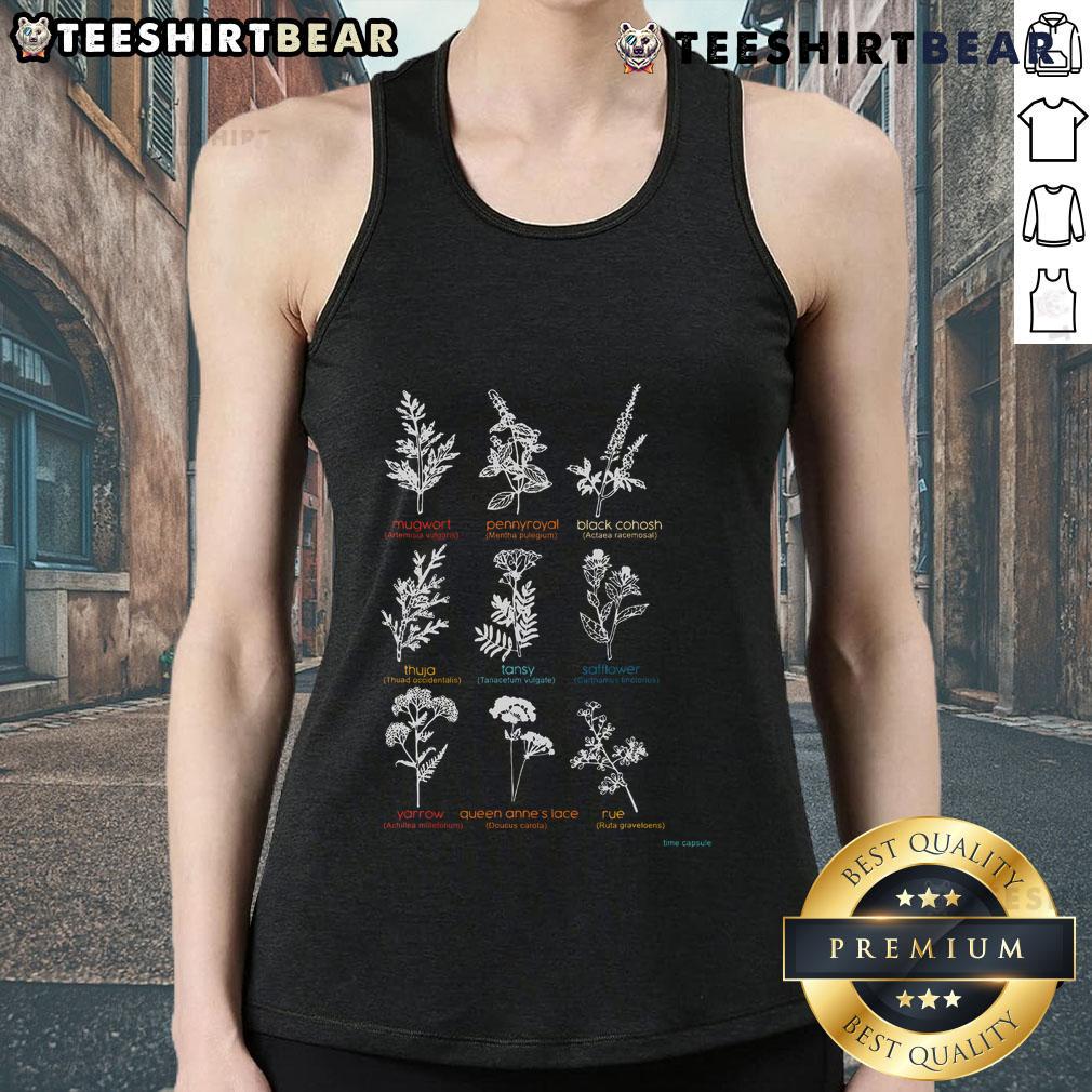 Good Mugwort Pennyroyal Black Cohosh herbs lovers tank top featuring a vibrant botanical design for nature enthusiasts.
