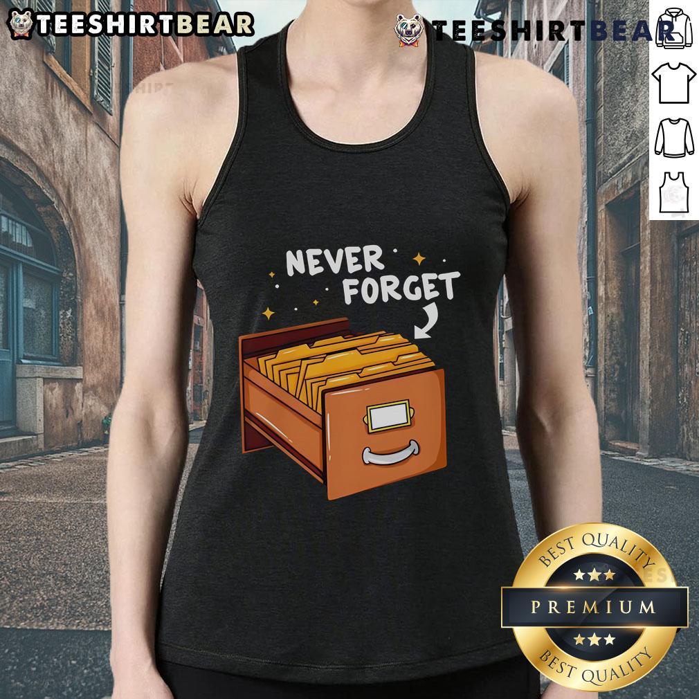 Good Never Forget Card Catalog Tank Top featuring vibrant graphic design, perfect for book lovers and casual wear.