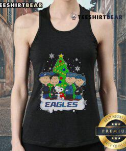 Good Peanuts characters on a Philadelphia Eagles Christmas tree tank top, perfect for holiday sports fans.