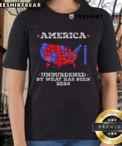 Good Retro America Unburdened By What Has Been 2024 Ladies Tee featuring vintage style graphics on a comfortable shirt.