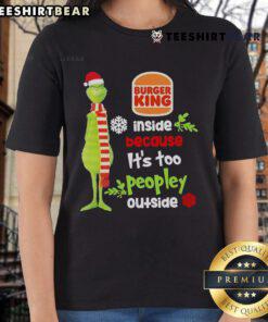 Good Santa and Grinch burger at Burger King with Christmas theme on a ladies tee, perfect for festive holiday attire.