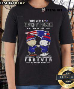 Good Snoopy and Charlie Brown Forever England Patriots Fan Tee for ladies, celebrating loyalty win or lose.
