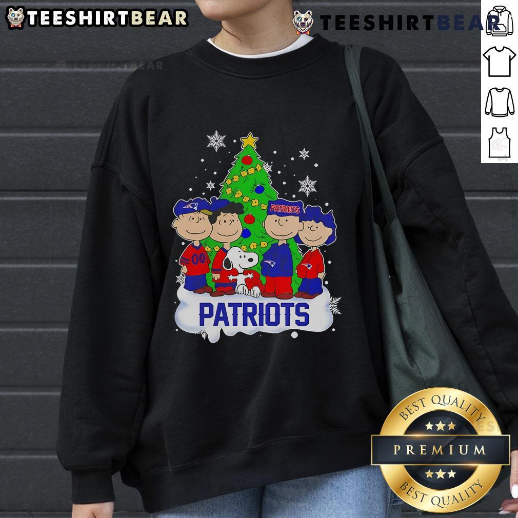 Good Snoopy The Peanuts New England Patriots Christmas Tree Sweatshirt featuring festive design and team colors.