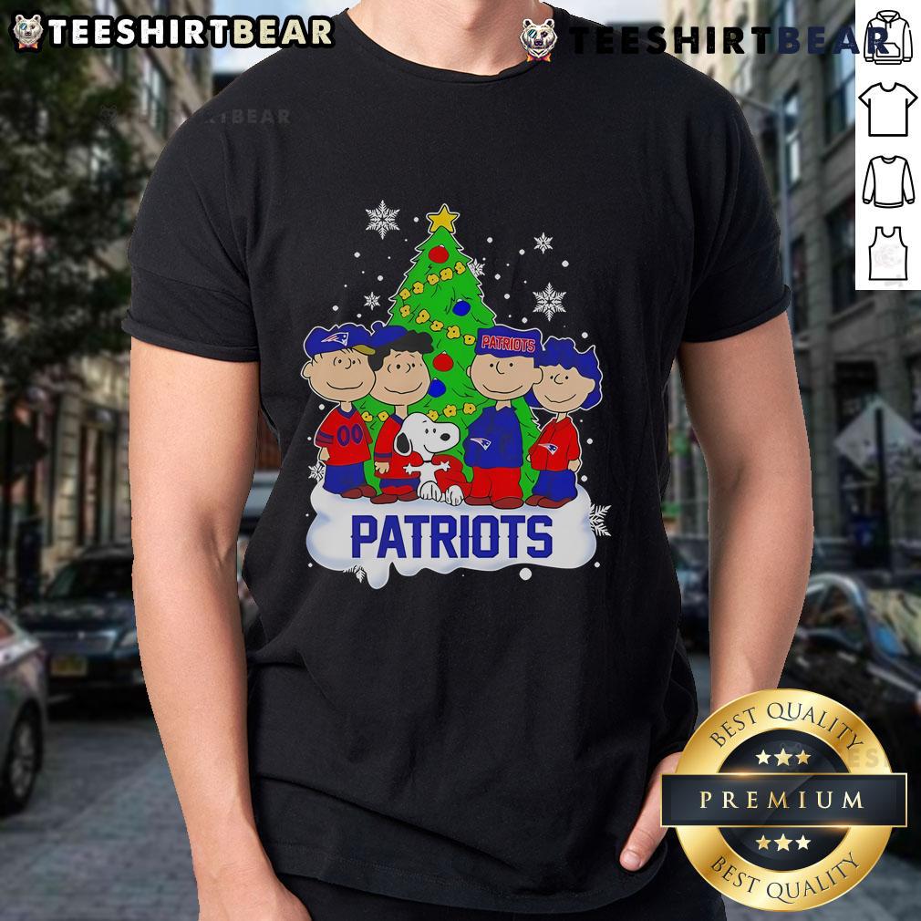 Good Snoopy The Peanuts New England Patriots Christmas Tree T-Shirt featuring festive design for holiday fans.
