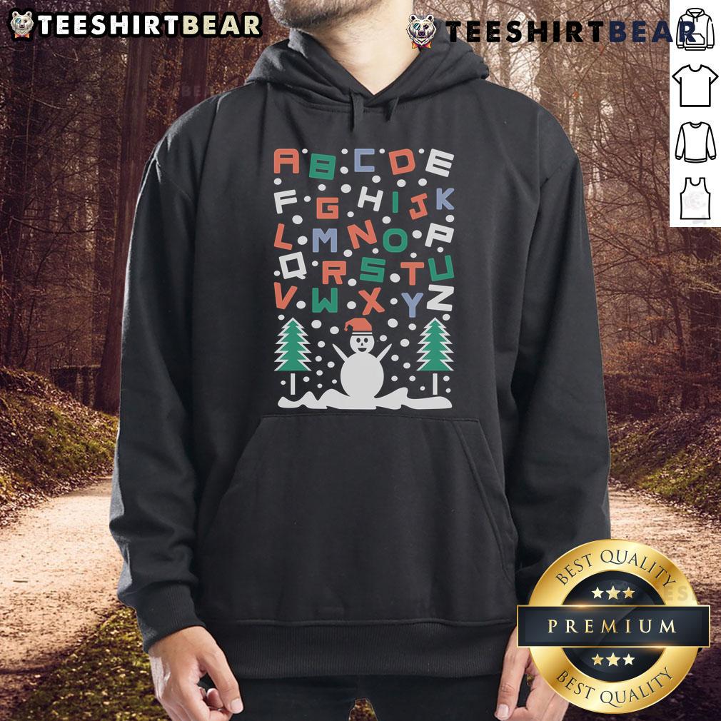 Good Snowman Alphabet Christmas Hoodie featuring a playful snowman design and festive colors for holiday cheer.