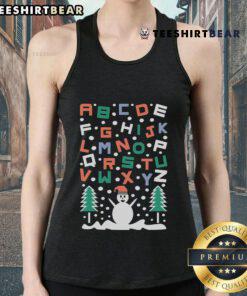 Festive Christmas tank top featuring a cheerful snowman and alphabet design, perfect for holiday celebrations.
