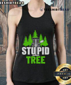 Alt Text: Model wearing a Good Stupid Tree Tank Top in a vibrant outdoor setting, showcasing a fun and quirky design.