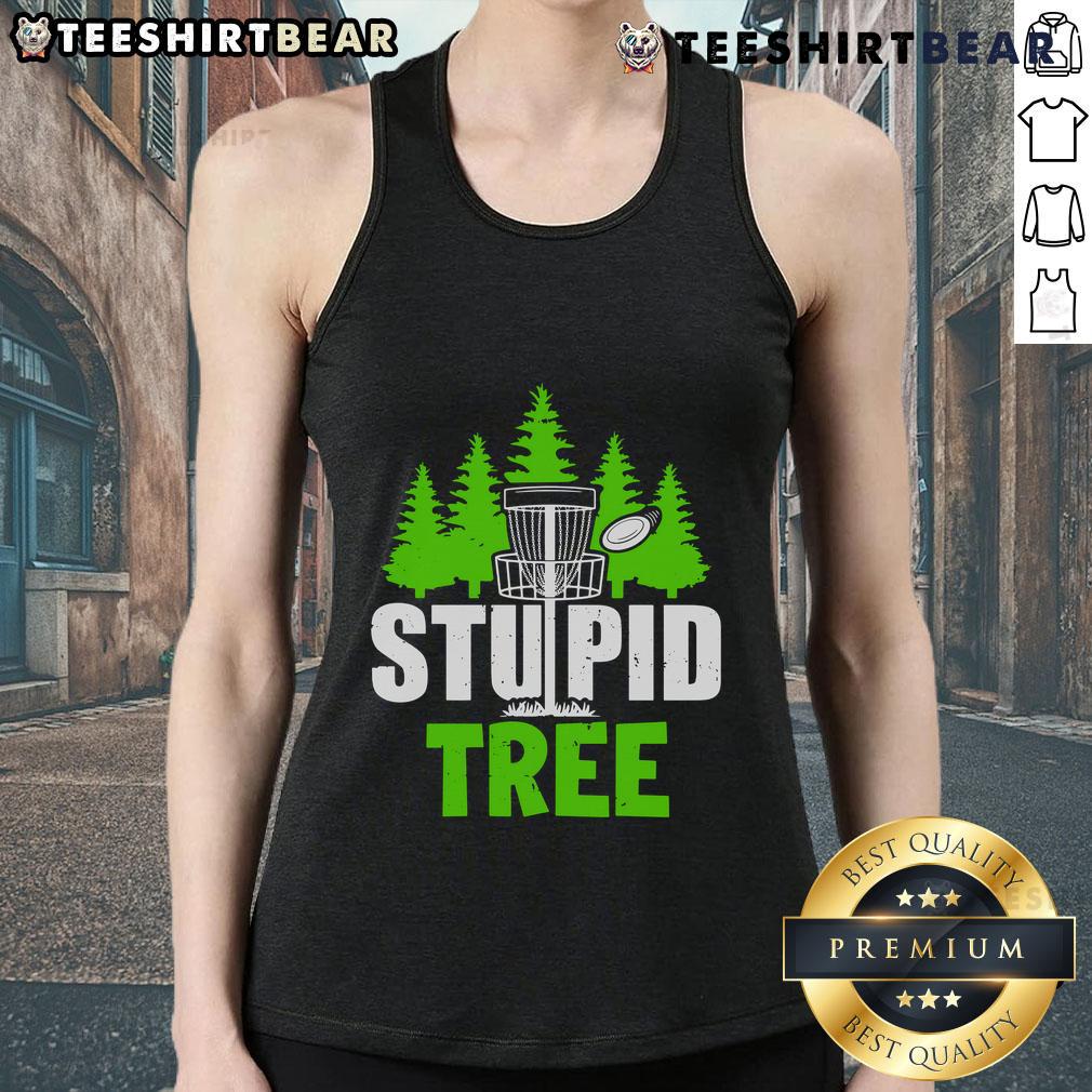 Alt Text: Model wearing a Good Stupid Tree Tank Top in a vibrant outdoor setting, showcasing a fun and quirky design.