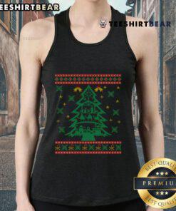 Ugly Christmas tank top featuring a Good Xmas tree and Christian nativity scene design for festive holiday wear.