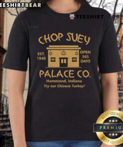 Happy Christmas Story Chop Suey Palace Ladies Tee featuring festive design and vibrant colors, perfect for holiday celebrations.