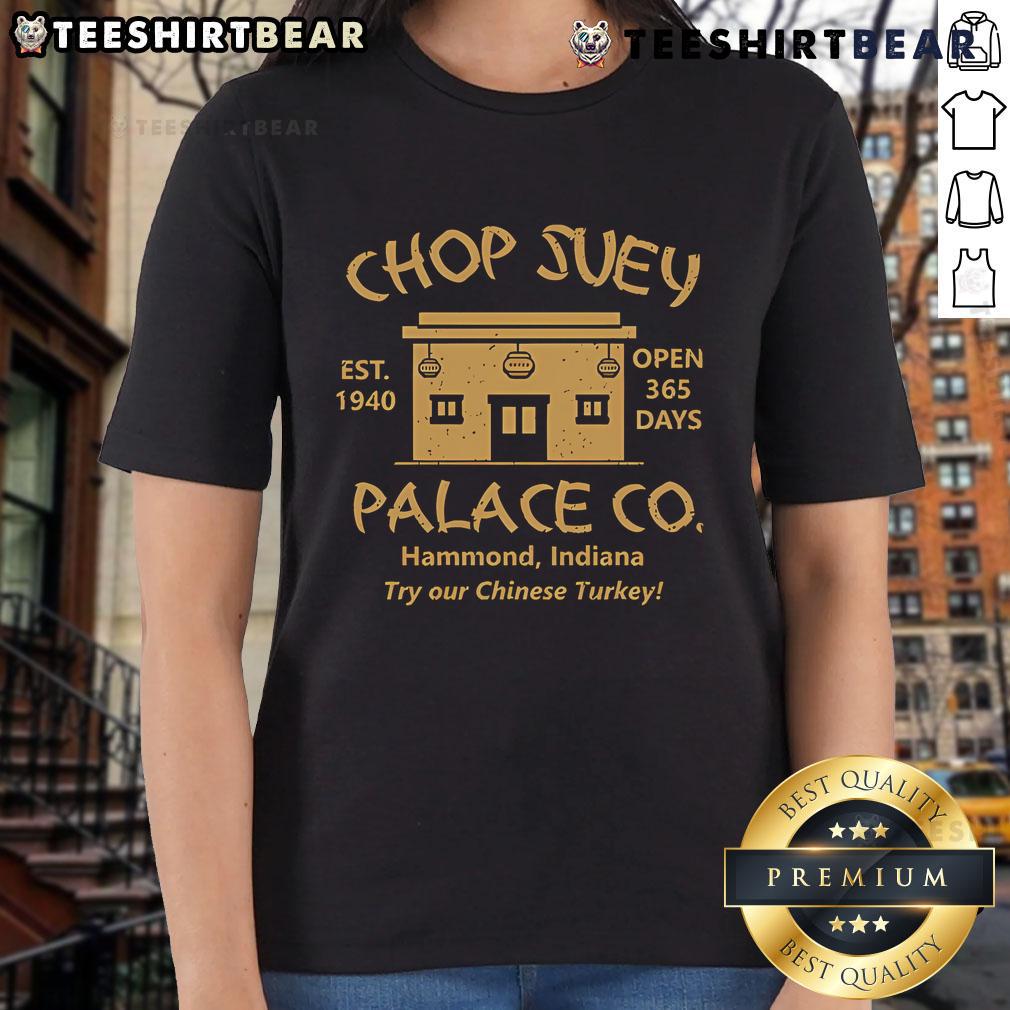 Happy Christmas Story Chop Suey Palace Ladies Tee featuring festive design and vibrant colors, perfect for holiday celebrations.