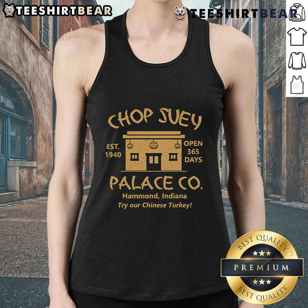 Happy Christmas Story Chop Suey Palace tank top featuring festive design and vibrant colors, perfect for holiday celebrations.