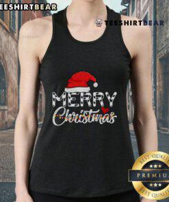 Funny family wearing Christmas tank tops with Santa Claus design, celebrating a happy Merry Christmas together.