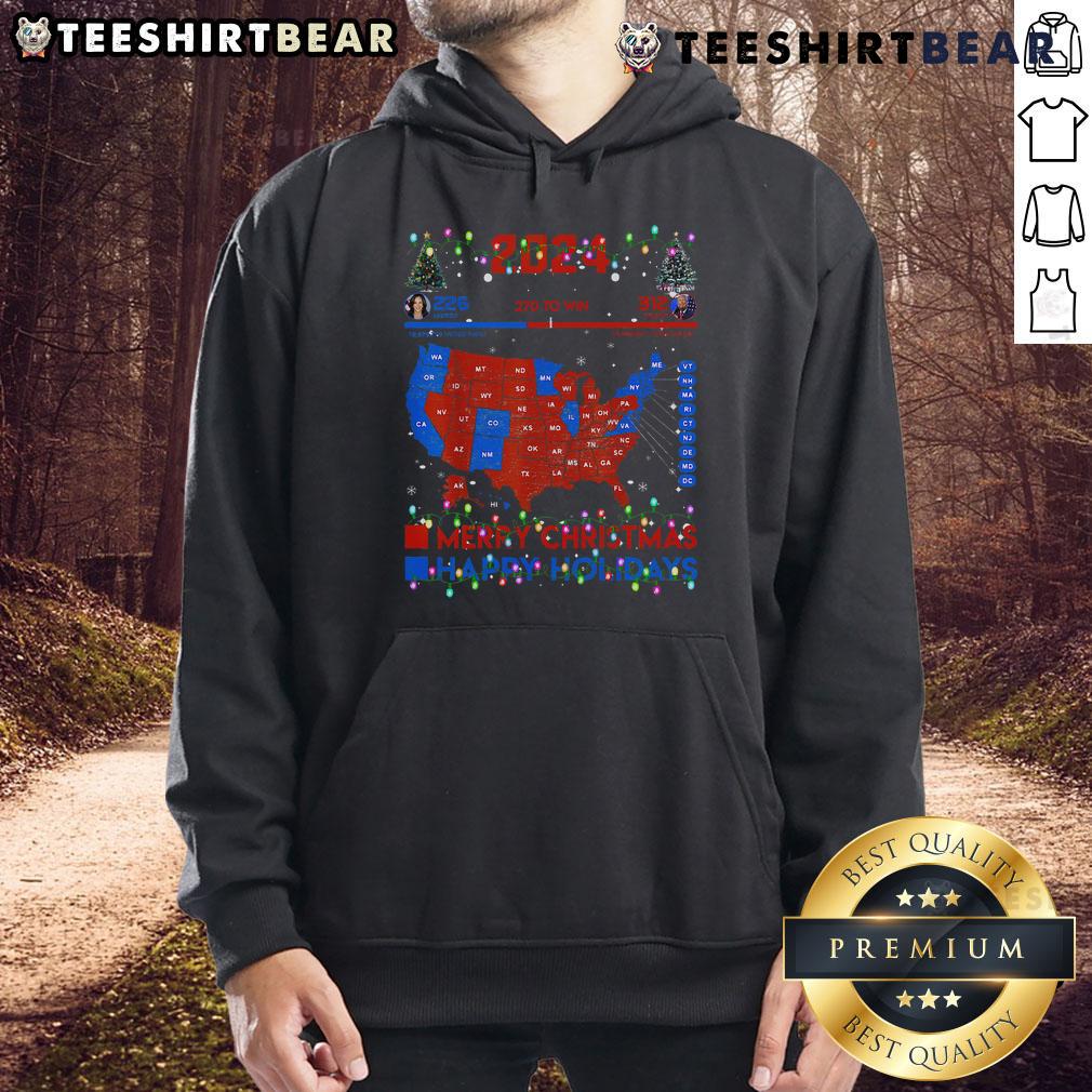 Hot 2024 Electoral Map hoodie featuring a Merry Christmas theme and Trump landslide design for holiday celebrations.