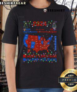 Hot 2024 electoral map tee featuring a Merry Christmas theme and Trump landslide design for holiday ladies' apparel.