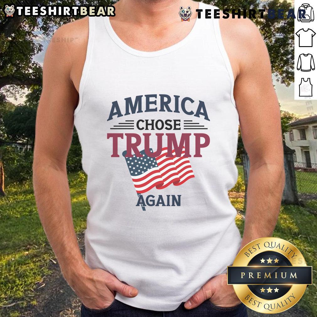 Hot America Chose Trump Again Tank Top showcasing bold text design for pro-Trump fashion enthusiasts.