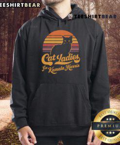 Hot cat lady wearing a vintage sunset hoodie supporting Kamala Harris, showcasing a trendy political fashion statement.