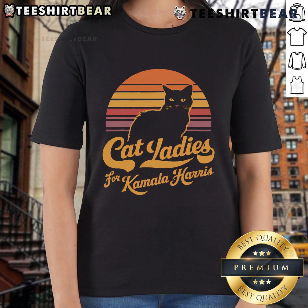 Hot Cat Lady vintage sunset tee supporting Kamala Harris, featuring a stylish design perfect for fans.