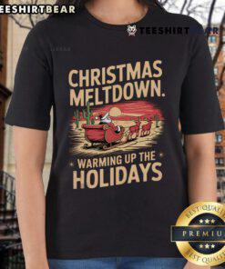Hot Christmas Meltdown Santa tee highlighting climate change and global warming in a festive design for ladies.