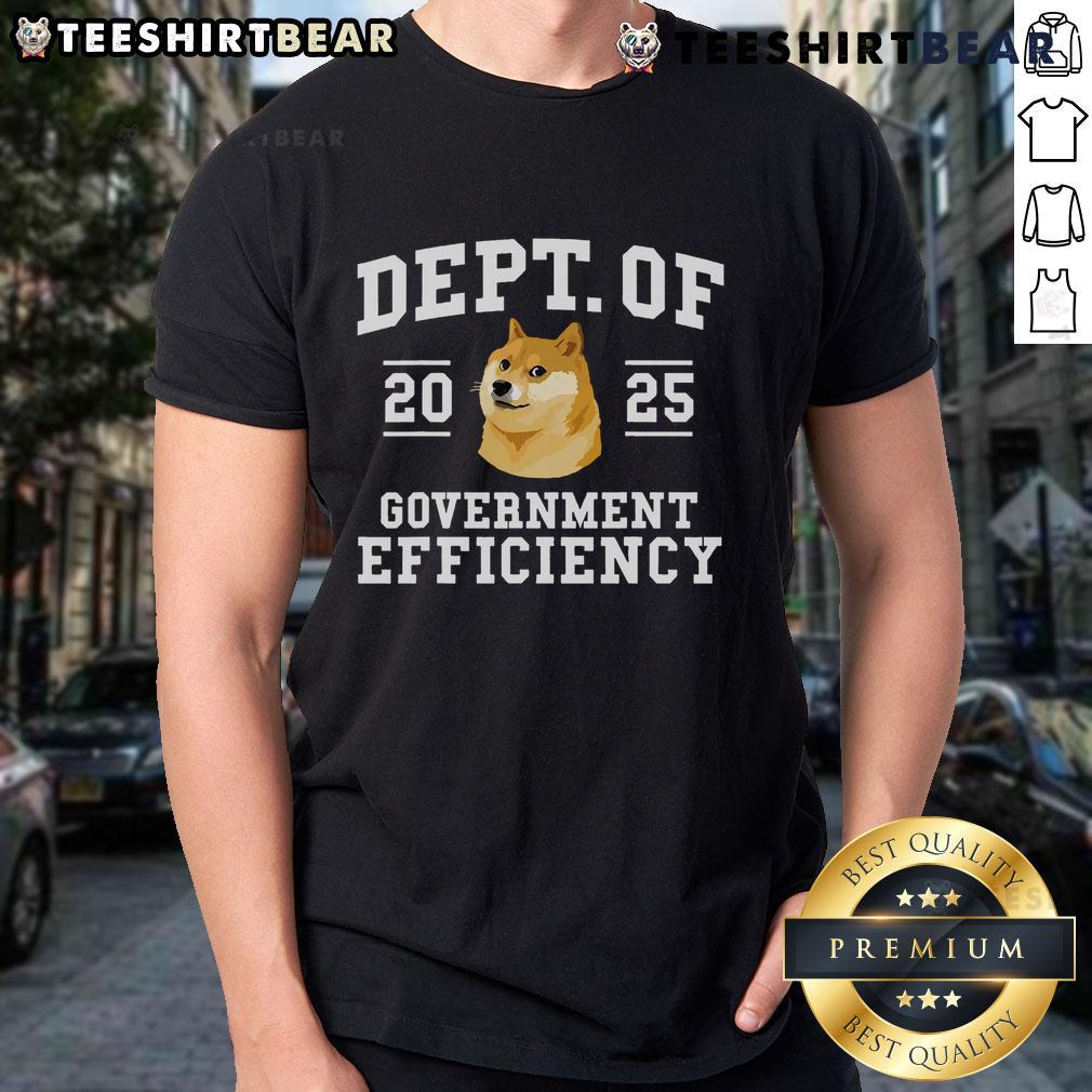 Alt Text: Hot Doge Department of Government Efficiency T-Shirt featuring Trump 2025 design and iconic Doge meme.