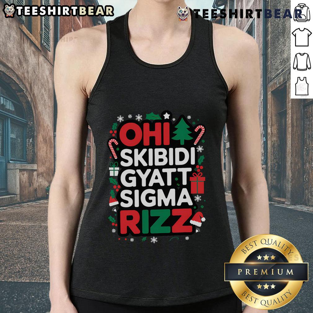 Trendy Hot Ohio Skibidi Gyatt Sigma Rizz Gen Alpha Xmas tank top featuring vibrant graphics for festive style.