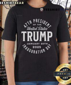 Stylish ladies tee featuring President Trump's Inauguration Day 2025 design, perfect for patriotic fashion enthusiasts.