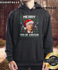 Hot Santa Joe Biden in a Merry 4th of Easter Ugly Christmas Hoodie, perfect for festive holiday celebrations.