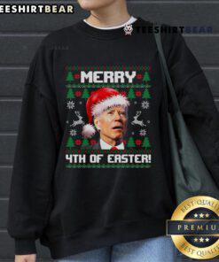 Hot Santa Joe Biden in a Merry 4th of Easter ugly Christmas sweatshirt design, perfect for holiday celebrations.