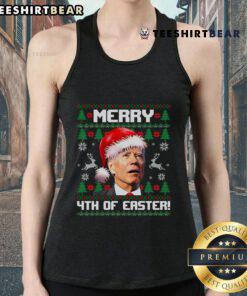 Hot Santa Joe Biden wearing a Merry 4th of Easter ugly Christmas tank top, spreading festive cheer and humor.