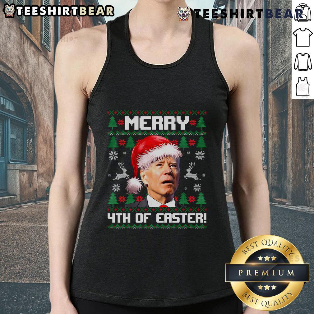 Hot Santa Joe Biden wearing a Merry 4th of Easter ugly Christmas tank top, spreading festive cheer and humor.