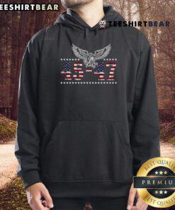 Hot Trump 2024 President hoodie featuring American flag design, representing Trump as both 45th and 47th President.