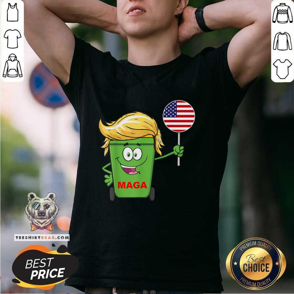Hot Trump Maga Cartoon Garbage Can American Flag T-Shirt